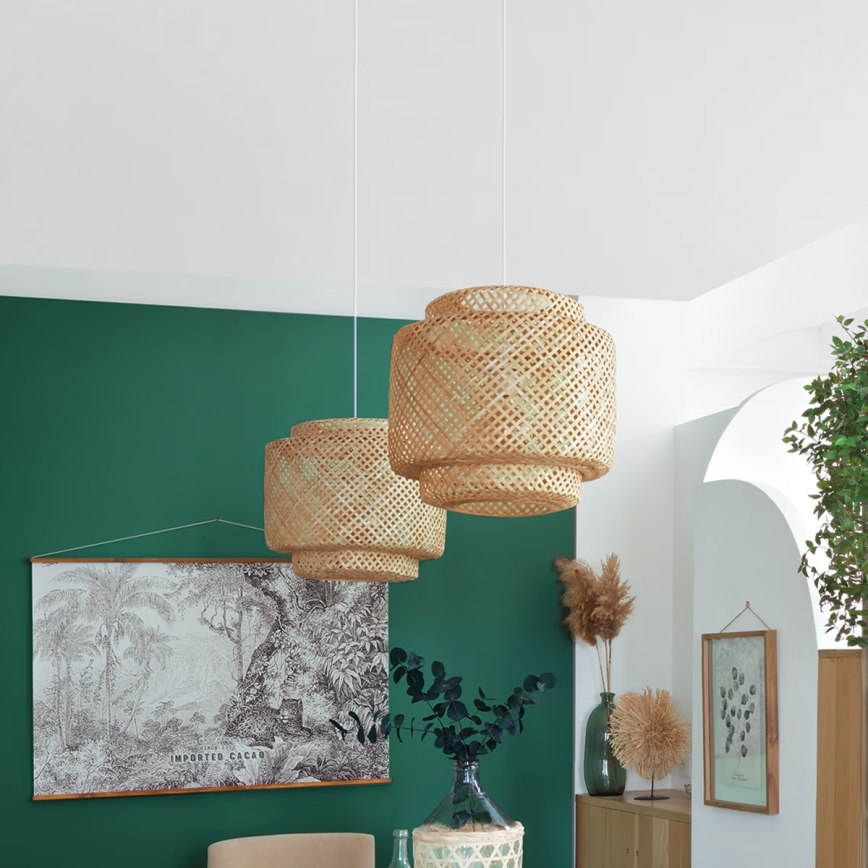 Atmosphera - Ljuskrona med textilsladd LIBY 1xE27/40W/230V bambu