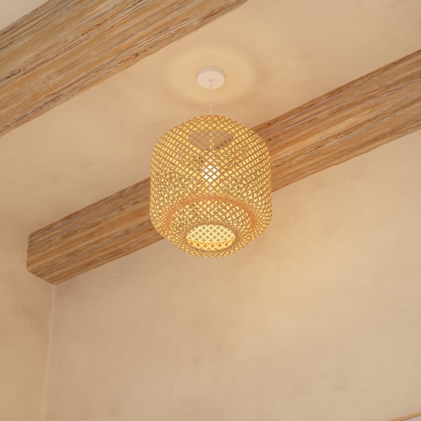 Atmosphera - Ljuskrona med textilsladd LIBY 1xE27/40W/230V bambu