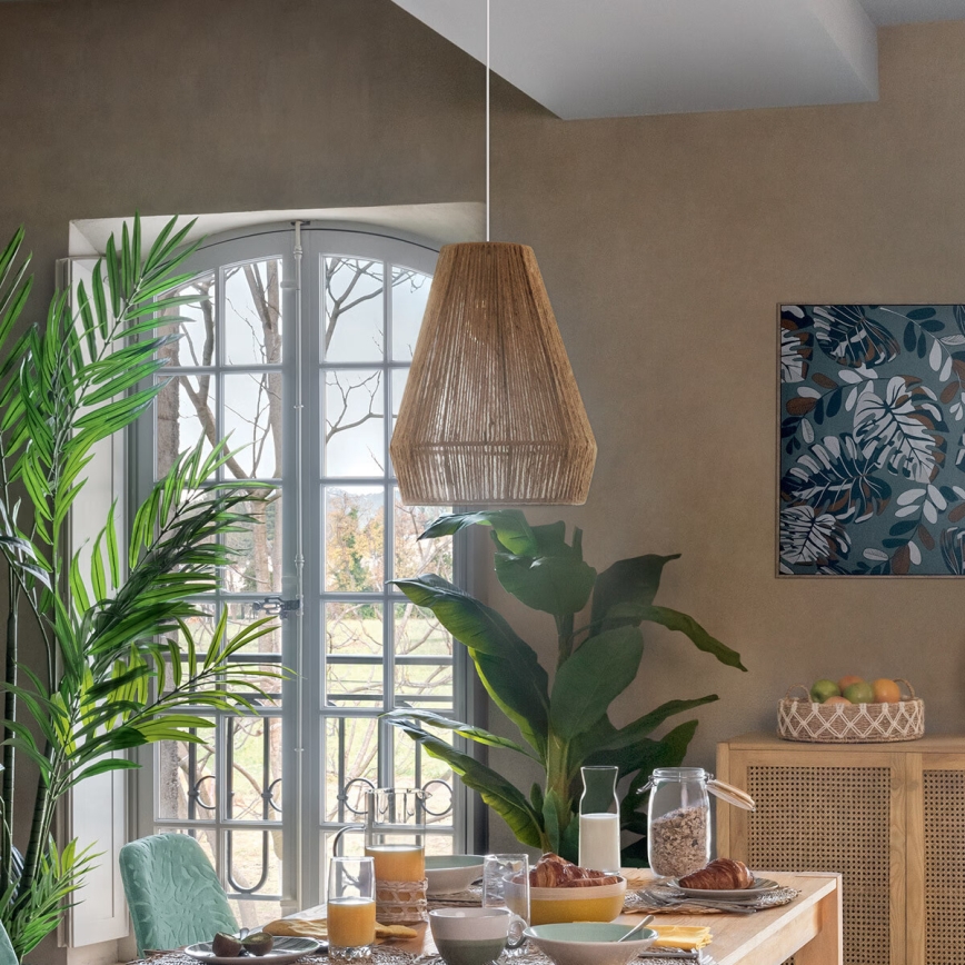 Atmosphera - Ljuskrona med textilsladd PALM 1xE27/40W/230V jute