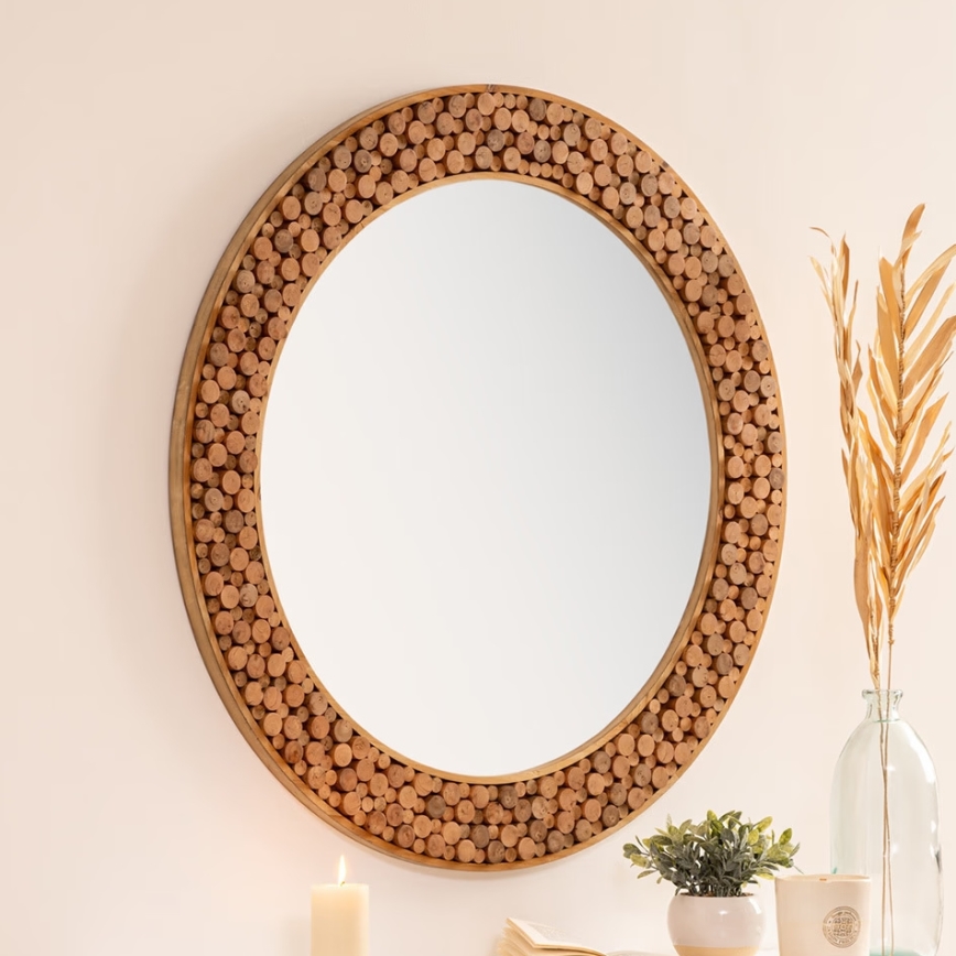 Atmosphera - Väggspegel ANOKI diameter 99 cm eukalyptus
