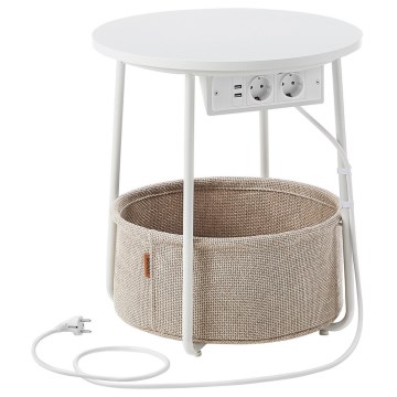 Avlastningsbord med inbyggda eluttag och USB-portar NOIRA beige/vit