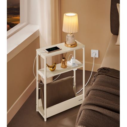 Avlastningsbord med inbyggt eluttag och USB-portar ROD, vit/krämfärgad