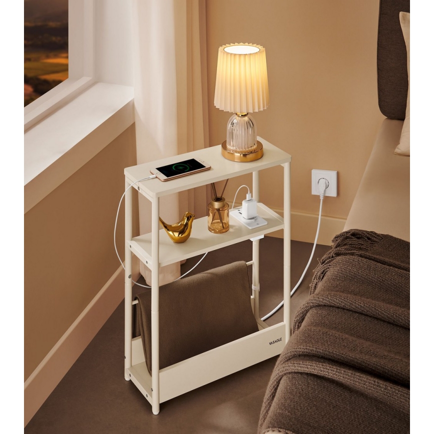 Avlastningsbord med inbyggt eluttag och USB-portar ROD, vit/krämfärgad