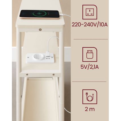 Avlastningsbord med inbyggt eluttag och USB-portar ROD, vit/krämfärgad