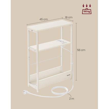 Avlastningsbord med inbyggt eluttag och USB-portar ROD, vit/krämfärgad