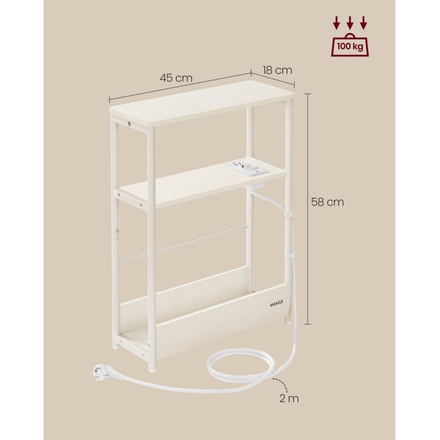 Avlastningsbord med inbyggt eluttag och USB-portar ROD, vit/krämfärgad