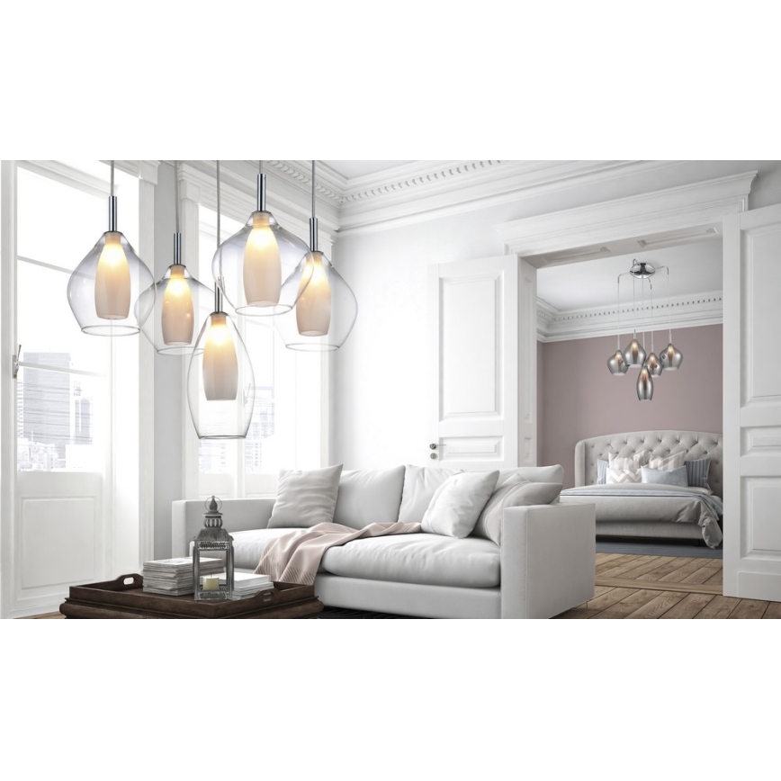 Azzardo AZ0722 - Ljuskrona med snöre AMBER MILANO 5xG9/40W/230V