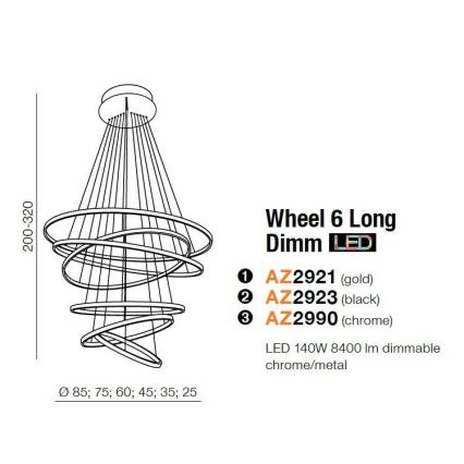 Azzardo AZ2921 - Dimbar LED-lampakrona med snöre WHEEL 6xLED/140W/230V