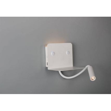 Azzardo AZ4417 - LED Flexibel liten lampa med hylla VERA 1xLED/5W/230V + 1xLED/6W vit