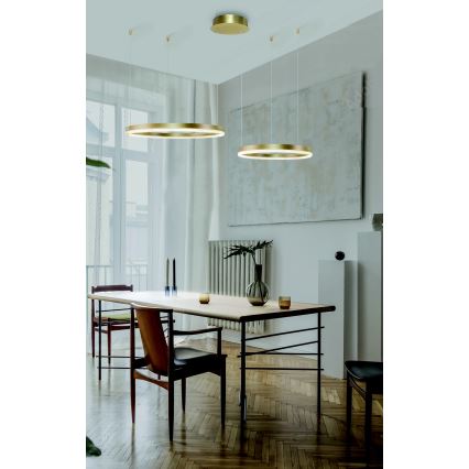 Azzardo AZ4979 - LED ljusreglerad ljuskrona på textilsladd HALO LED/90W/230V guld + fjärrkontroll