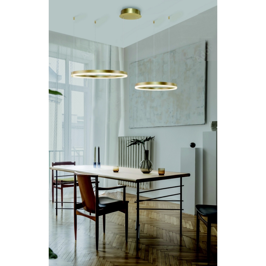 Azzardo AZ4979 - LED ljusreglerad ljuskrona på textilsladd HALO LED/90W/230V guld + fjärrkontroll