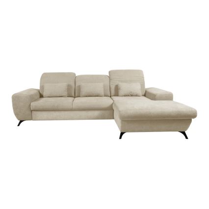Utdragbar L-formad hörnsoffa ALTA, klädd, med förvaringsutrymme, höger, beige