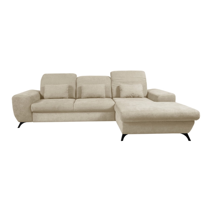 Utdragbar L-formad hörnsoffa ALTA, klädd, med förvaringsutrymme, höger, beige