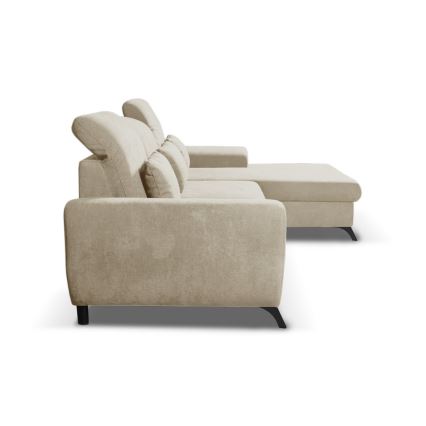 Utdragbar L-formad hörnsoffa ALTA, klädd, med förvaringsutrymme, höger, beige