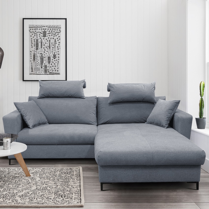 Bäddbar hörnsoffa HORTA i L‑form med förvaring, höger, mörkgrå