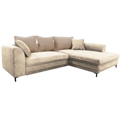 Bäddbar hörnsoffa med förvaringsutrymme i L‑form LAGOA, högerutförande, beige/brun