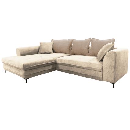 Bäddbar L-formad hörnsoffa med förvaringsutrymme LAGOA, vänster, beige/brun