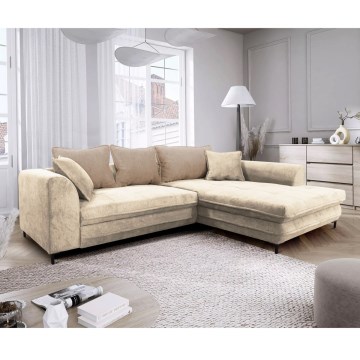 Bäddbar hörnsoffa med förvaringsutrymme i L‑form LAGOA, högerutförande, beige/brun