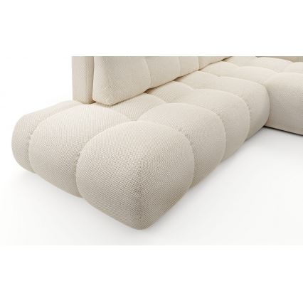 Bäddbar tygklädd hörnsoffa ALMADA i L‑form, högerutförande, med förvaringsutrymme, ljusbeige