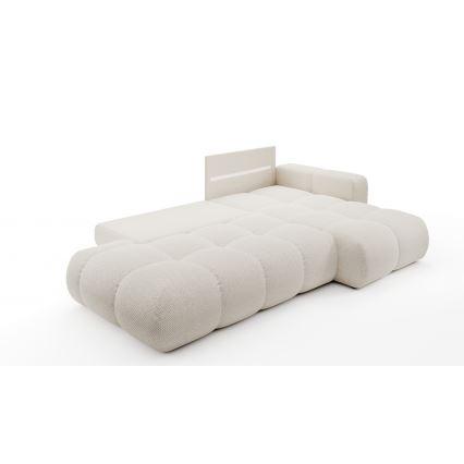 Bäddbar tygklädd hörnsoffa ALMADA i L‑form, högerutförande, med förvaringsutrymme, ljusbeige