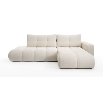 Bäddbar tygklädd hörnsoffa ALMADA i L‑form, högerutförande, med förvaringsutrymme, ljusbeige