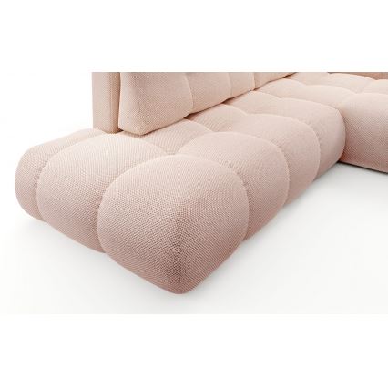 Bäddbar klädd hörnsoffa ALMADA, höger, i L‑form med praktiskt förvaringsutrymme, rosa