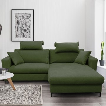 Bäddbar L-formad hörnsoffa med förvaringsutrymme HORTA, höger, grön