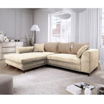 Bäddbar L-formad hörnsoffa med förvaringsutrymme LAGOA, vänster, beige/brun