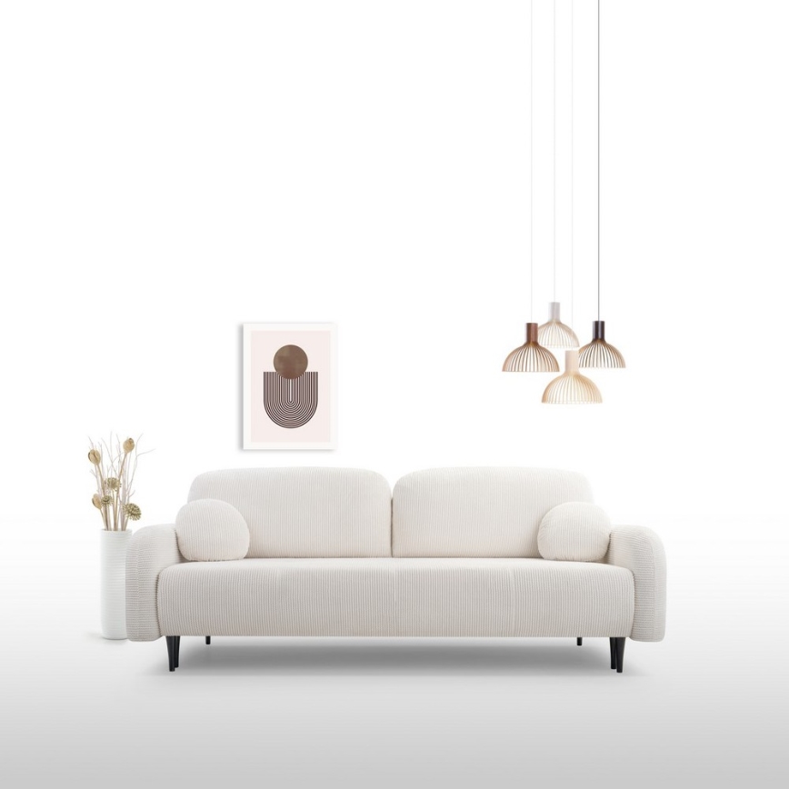 Bäddbar, stoppad 3-sitssoffa CLOUDY, krämfärgad