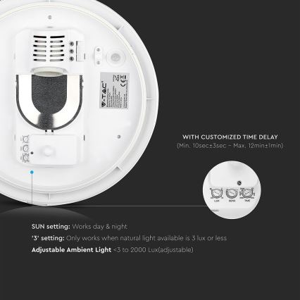 Badrum takbelysning med sensor 1xE27/60W/230V IP44 ø 29,6 cm