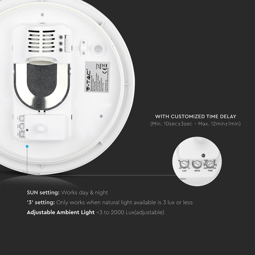 Badrum takbelysning med sensor 1xE27/60W/230V IP44 ø 29,6 cm