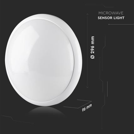 Badrum takbelysning med sensor 1xE27/60W/230V IP44 ø 29,6 cm