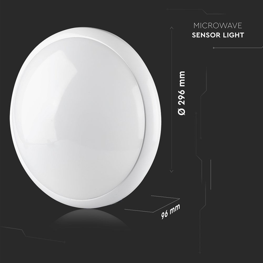 Badrum takbelysning med sensor 1xE27/60W/230V IP44 ø 29,6 cm