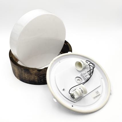 Badrum takbelysning OAK SMOKY 2xE27/15W/230V IP54 ø 27,5 cm ek/brun