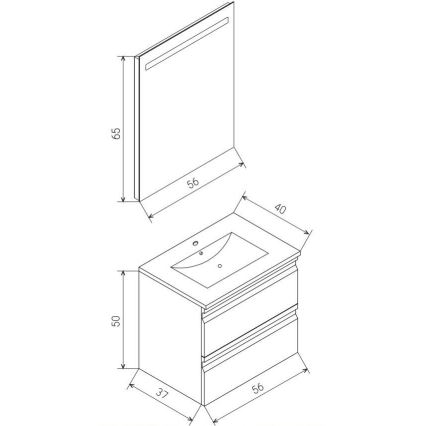 Badrumskommod med tvättställ VEDO + LED-spegel LED/10W/230V IP44 svart