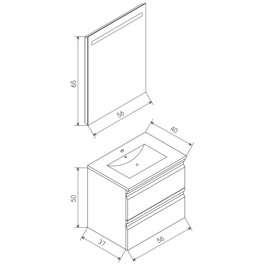 Badrumskommod med tvättställ VEDO + LED-spegel LED/10W/230V IP44 svart