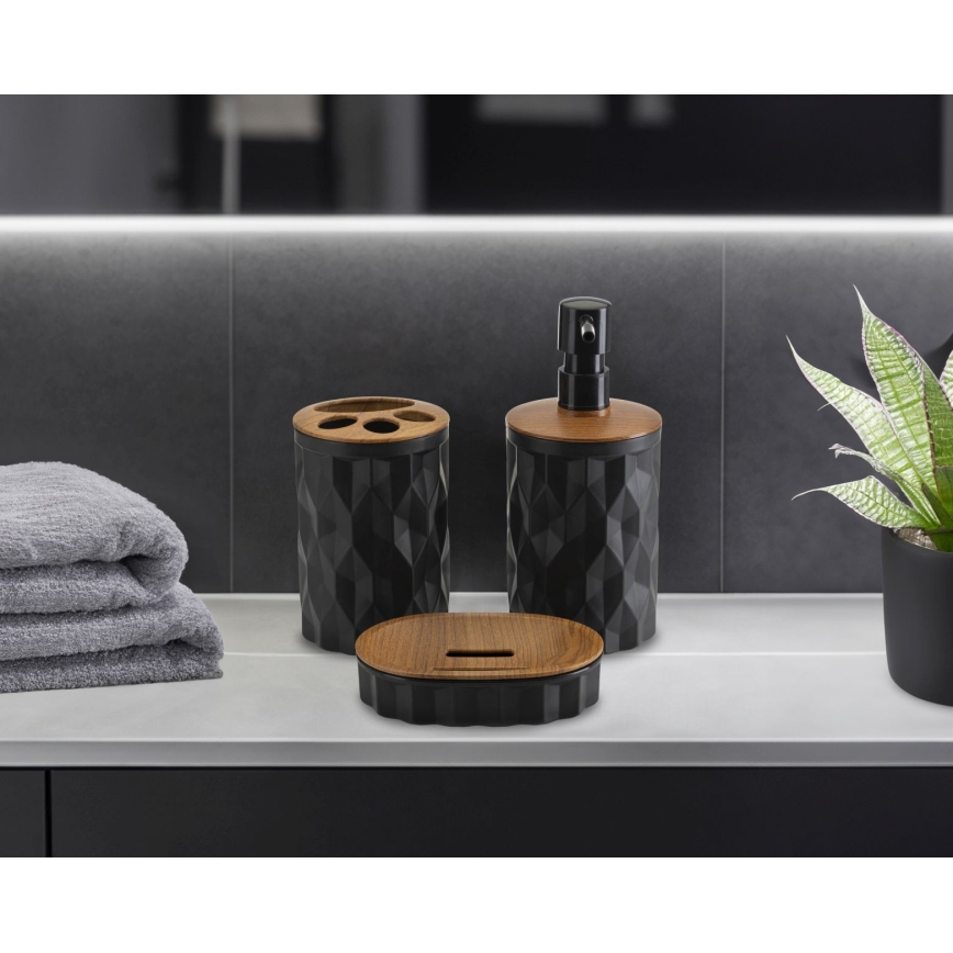 Badrumsset REINA 5 delar svart/brun