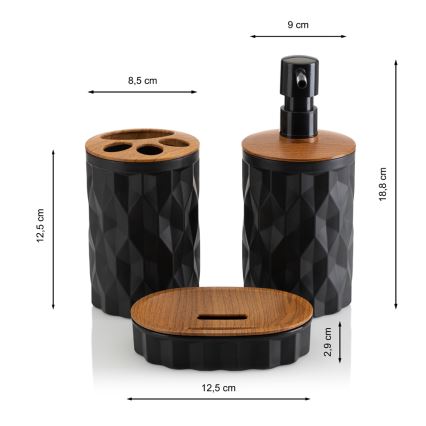 Badrumsset REINA 5 delar svart/brun
