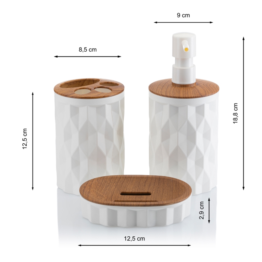 Badrumsset REINA 5 delar vit/brun