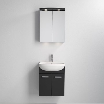 Badrumsskåp med tvättställ ASTRID + LED-spegelskåp 4xLED/4,3W/230V IP44 svart