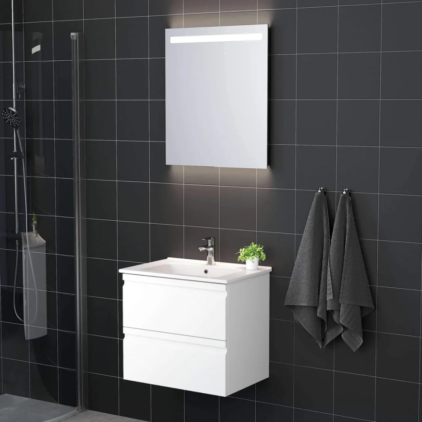Badrumsskåp med tvättställ VIGO + LED-väggspegel med bakgrundsbelysning, LED/10W/230V, IP44, vit