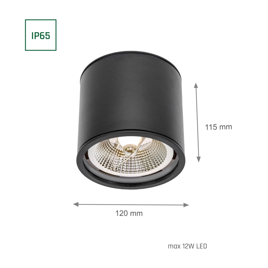 Badrumsspotlight CHLOE AR111 1xGU10/12W/230V IP65 rund svart