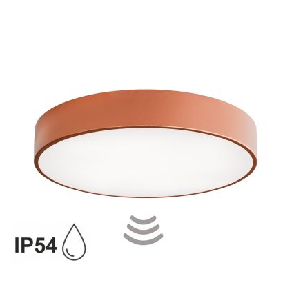 Badrumstaklampa med sensor CLEO, 4xE27/24W, 230V, Ø 50 cm, IP54, koppar