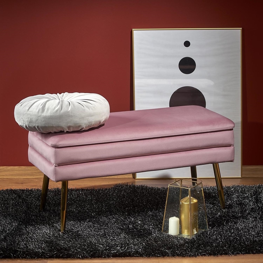 Bänk med förvaringsutrymme VELVA 37x78 cm rosa/guld