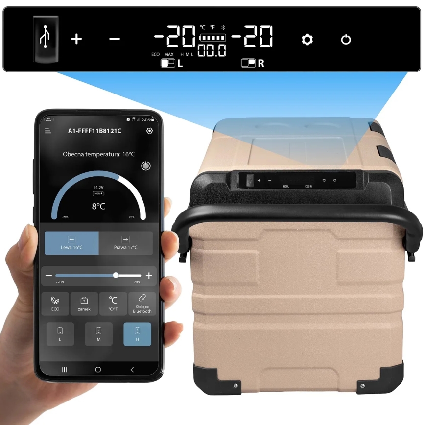 Bärbar Bilkylskåp med LCD display 39 l 230V/12V/24V brun