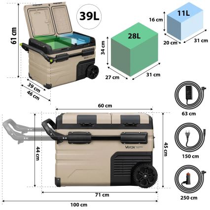 Bärbar Bilkylskåp med LCD display 39 l 230V/12V/24V brun