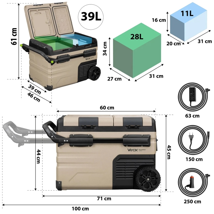 Bärbar Bilkylskåp med LCD display 39 l 230V/12V/24V brun