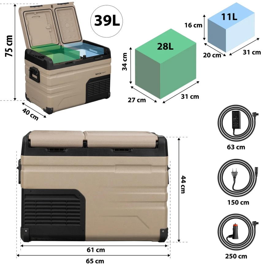 Bärbar Bilkylskåp med LCD display 39 l 230V/12V/24V brun