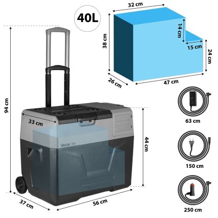 Bärbar Bilkylskåp med LCD display 40 l 230V/12V/24V svart