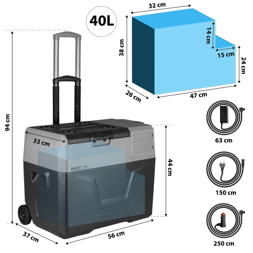 Bärbar Bilkylskåp med LCD display 40 l 230V/12V/24V svart